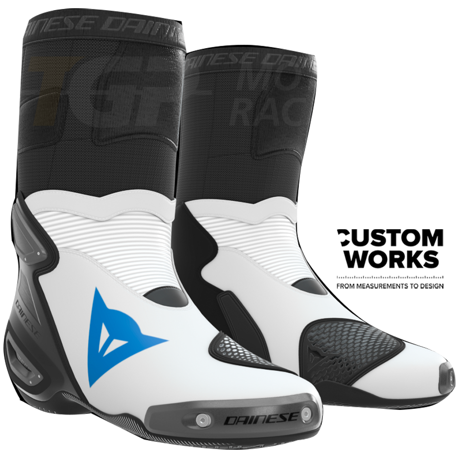 Dainese Axial 2 Racing i cestovne motociklističke čizme | Muškarci | Bijelo / Nebo-plavo | Custom Works 