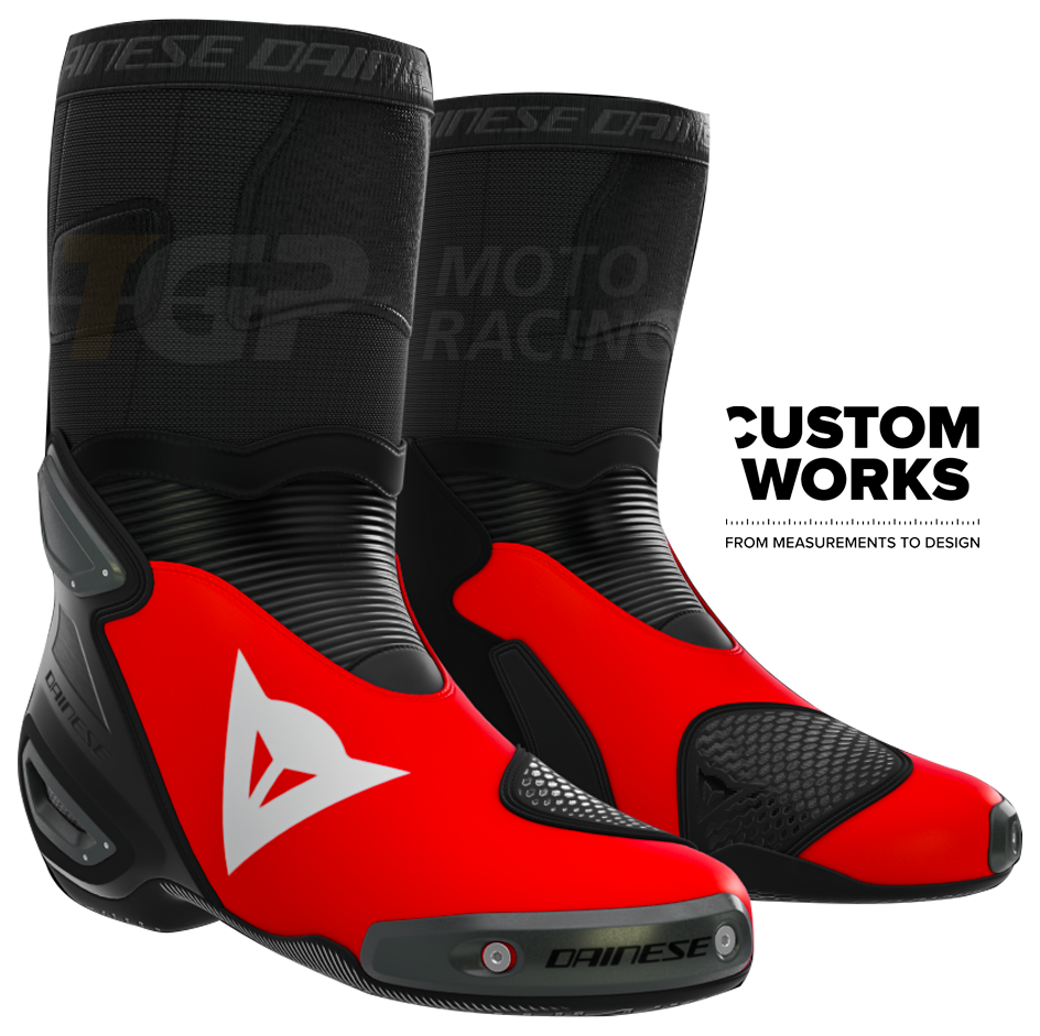 Dainese Axial 2 Racing und Straßen Motorradstiefel Marco Bezzecchi Replica 2026 | Herren | Fluo Rot / Schwarz | Custom Works