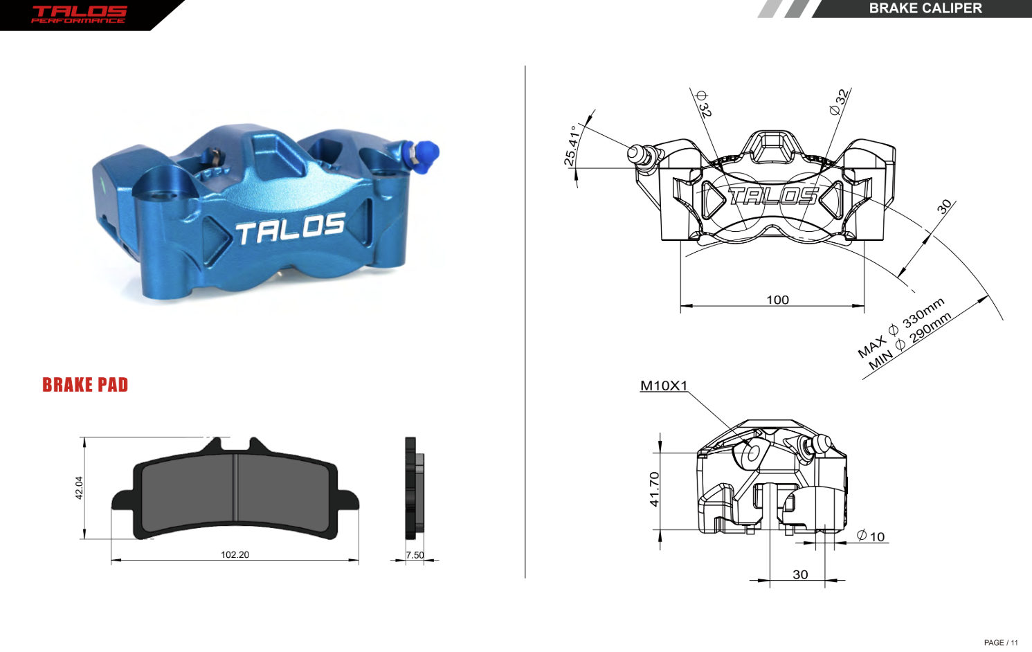 Talos C52 lijevani Monoblock P4 32/32 100mm kočioni cilindar sprijeda desni | C52.100.BU.R 