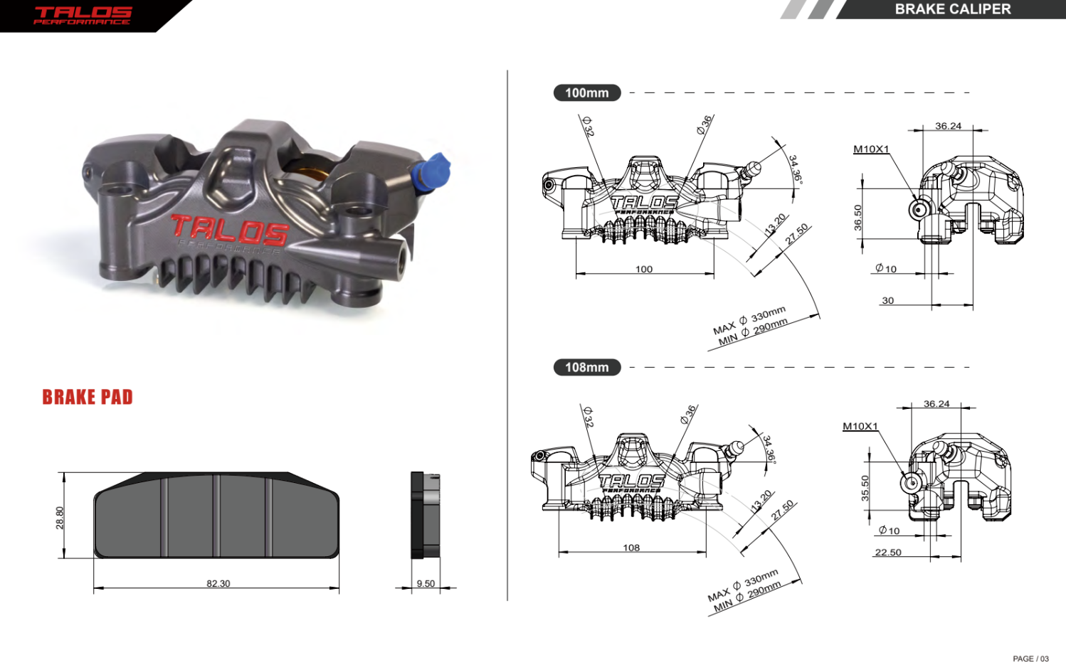 Talos X75 SBK Racing Monoblock P4 32/36 100mm kočiona čeljust sprijeda lijevo | X75.100.HD.L 