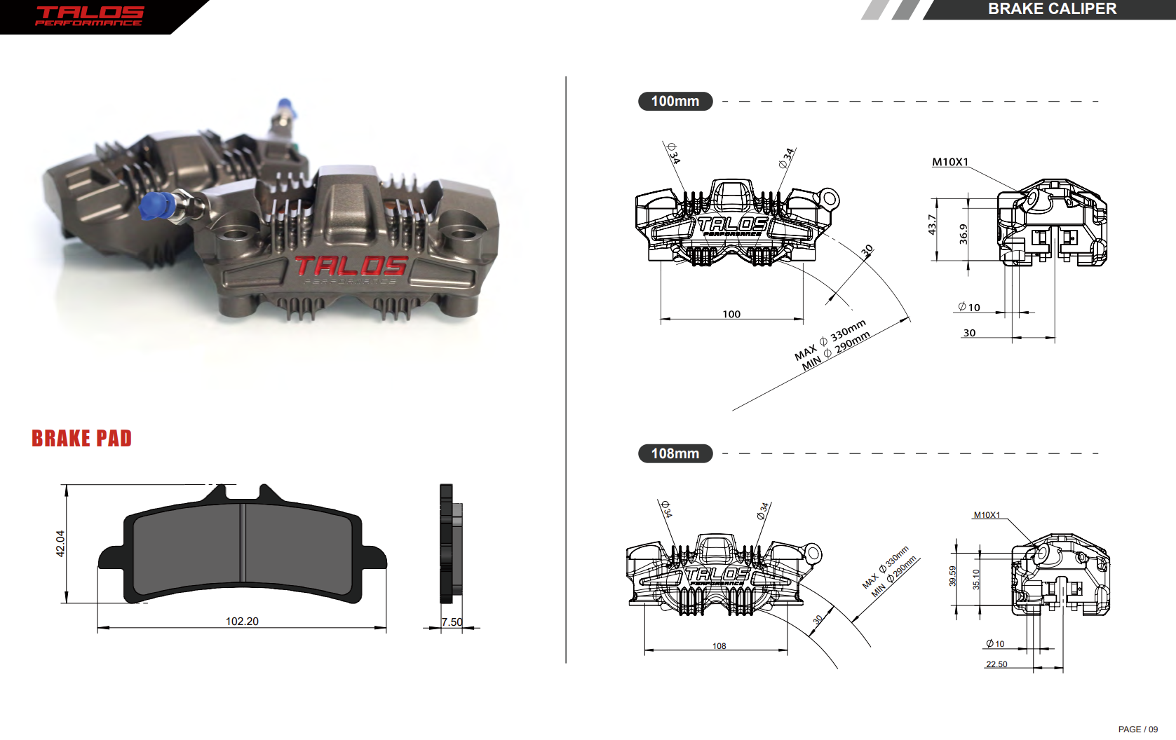 Talos S78 Monoblock P4 34/34 108mm kočiona čeljust prednja desna | X78.108.HD.R 