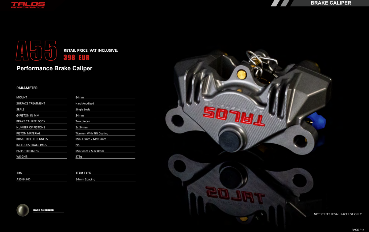 Talos P2 34 CNC trkačka kočnica 84mm stražnja | A55.84.HD 