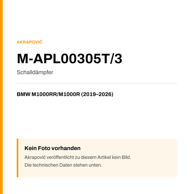 Akrapovic Schalldämpfer BMW M1000RR / M1000R (19-26) M-APL00305T/3 — Platzhalter, kein Herstellerfoto verfügbar