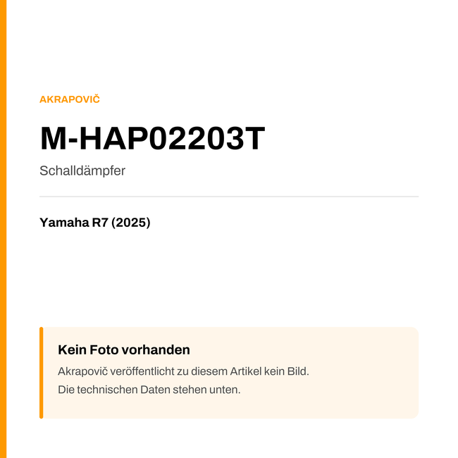 Akrapovic Schalldämpfer Yamaha R7 (25-25) M-HAP02203T — Platzhalter, kein Herstellerfoto verfügbar