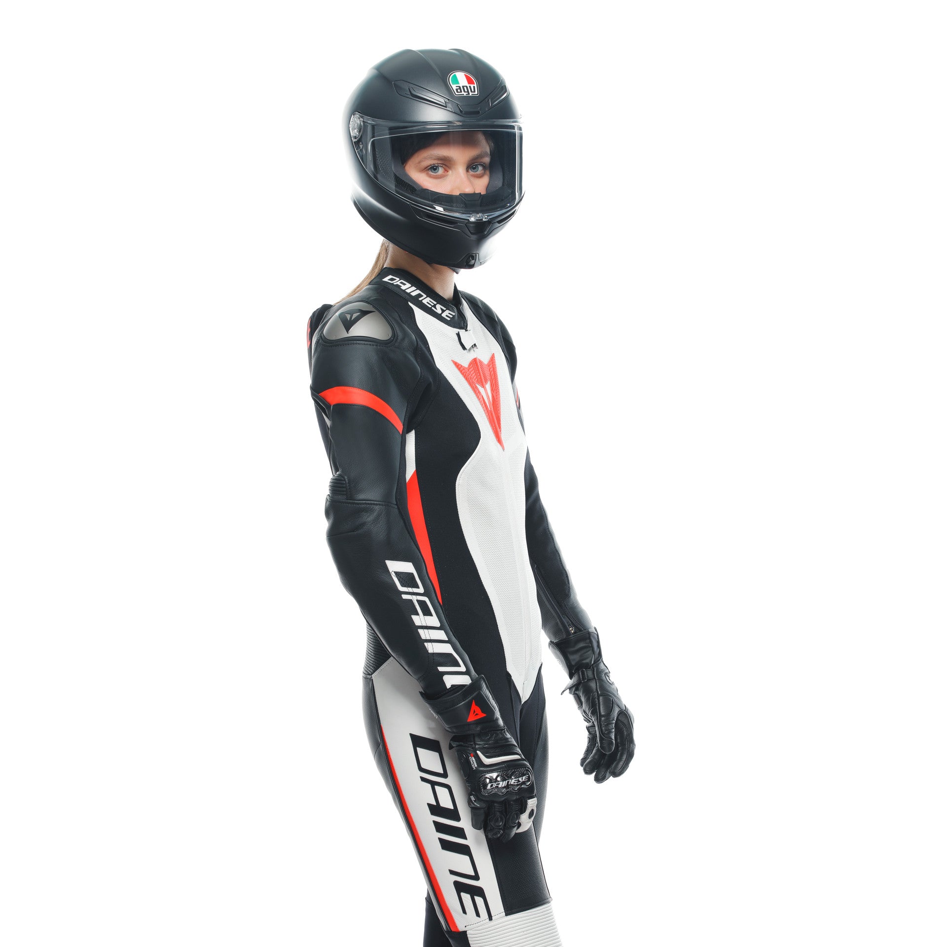 Dainese Grobnik Lady Kombinezon Kožno odijelo – Perforirani trkaći odijelo | Žene | Bijela/Crvena 
