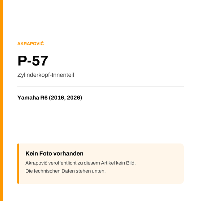Akrapovic Zylinderkopf-Innenteil Yamaha R6 (16-26) P-57 — Platzhalter, kein Herstellerfoto verfügbar