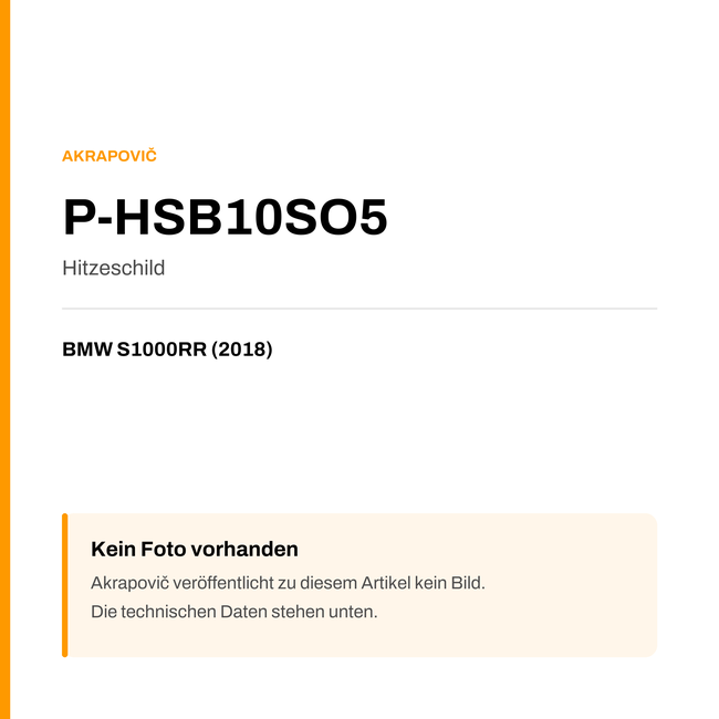 Akrapovic Hitzeschild BMW S1000RR (18-18) P-HSB10SO5 — Platzhalter, kein Herstellerfoto verfügbar