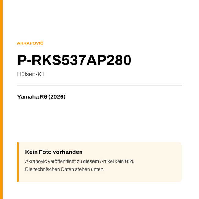 Akrapovic Hülsen-Kit Yamaha R6 (26-26) P-RKS537AP280 — Platzhalter, kein Herstellerfoto verfügbar
