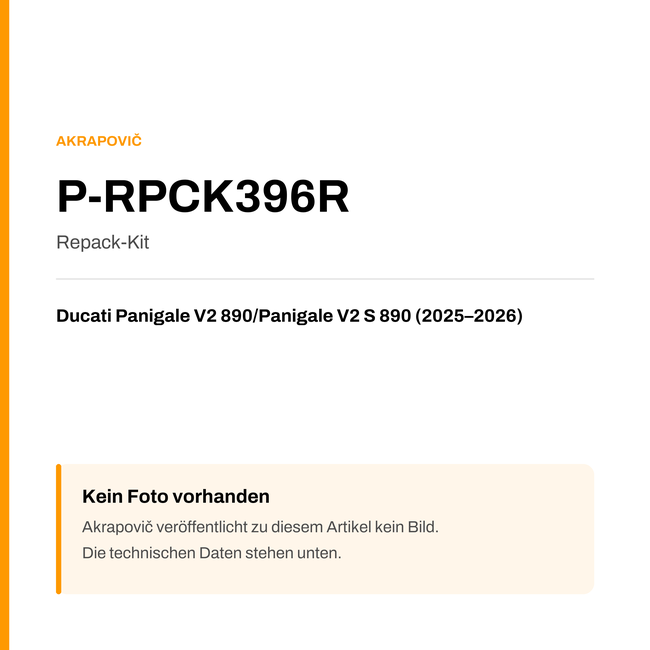 Akrapovic Repack-Kit Ducati Panigale V2 890 / Panigale V2 S 890 (25-26) P-RPCK396R — Platzhalter, kein Herstellerfoto verfügbar