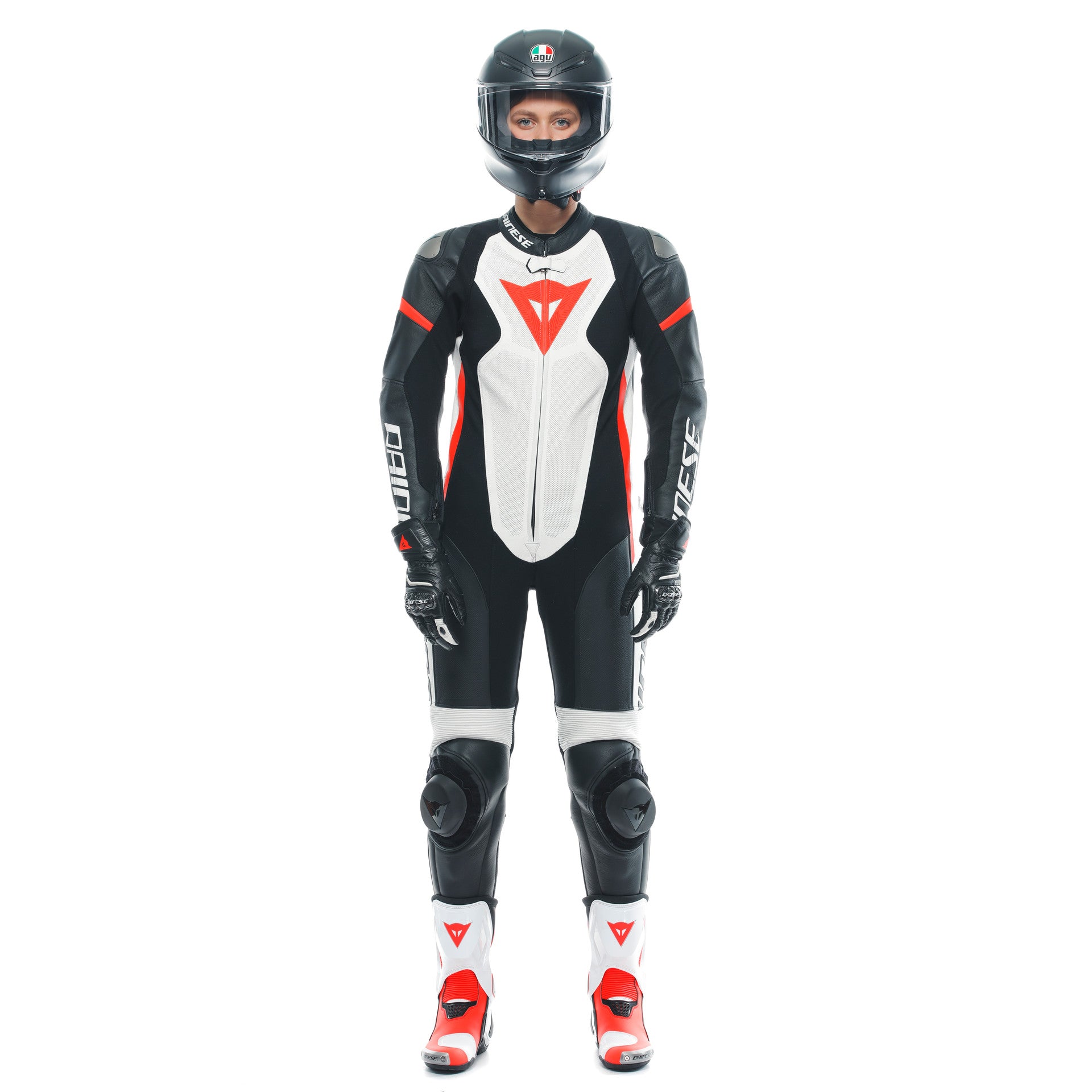 Dainese Grobnik Lady Kombinezon Kožno odijelo – Perforirani trkaći odijelo | Žene | Bijela/Crvena 