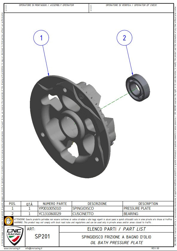 CNC Racing tlačna ploča spojke Ducati Panigale V4/S (25-26) SP201 