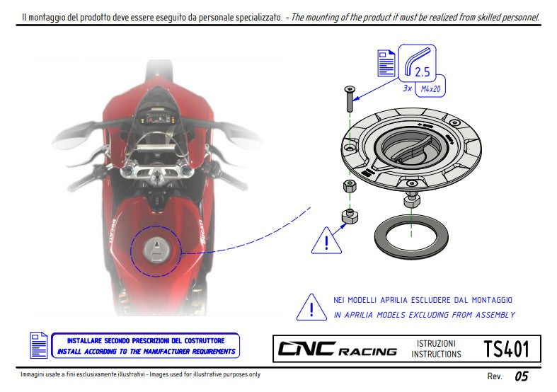 Poklopac rezervoara s brzim spojem Livery Tricolore CNC Racing Ducati Panigale V4/S/R (25-26) TS401R 