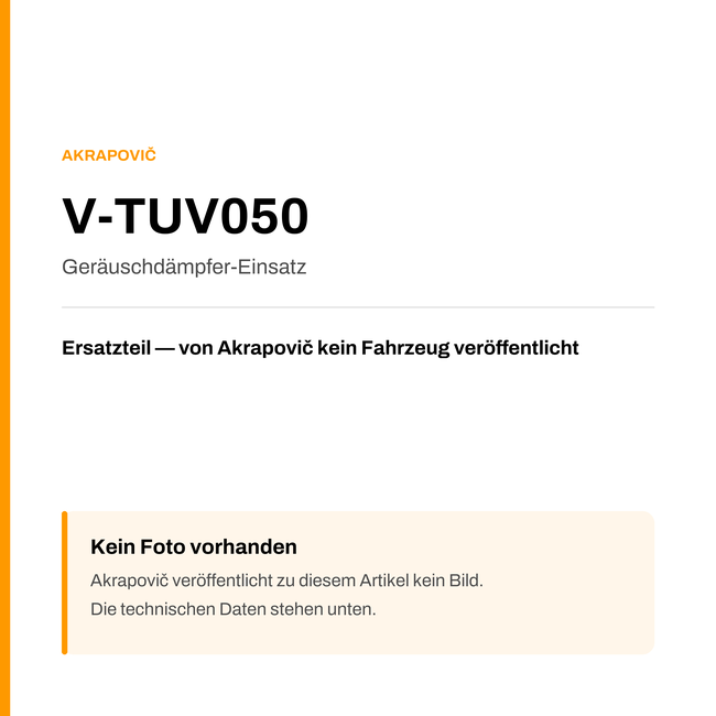 Akrapovic Geräuschdämpfer-Einsatz V-TUV050 — Platzhalter, kein Herstellerfoto verfügbar