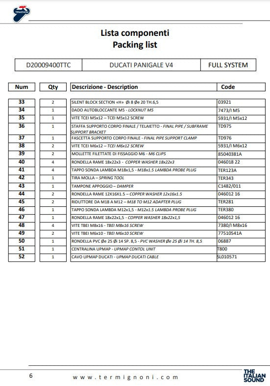 Termignoni kompletna ispušna sustav Titanium D200 RHT Ducati Panigale V4/S (18-24) D20009400TTC 