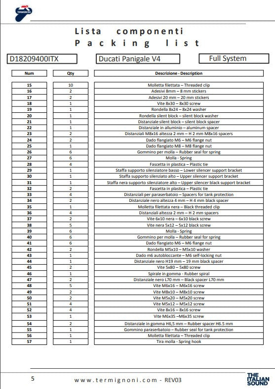 Termignoni kompletni sustav od nehrđajućeg čelika 4USCITE Ducati Panigale V4 R (19-24) D18209401ITX 