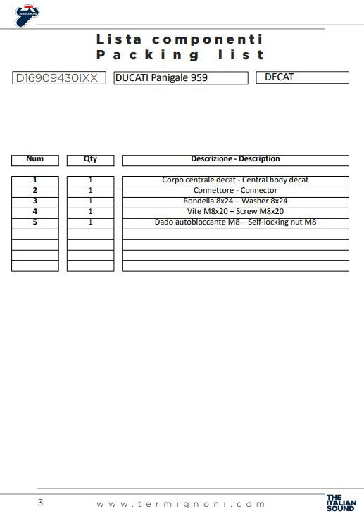 Termignoni Kat zamjensko cijevo za Ducati Panigale 959 (16-19) D16909430IXX 