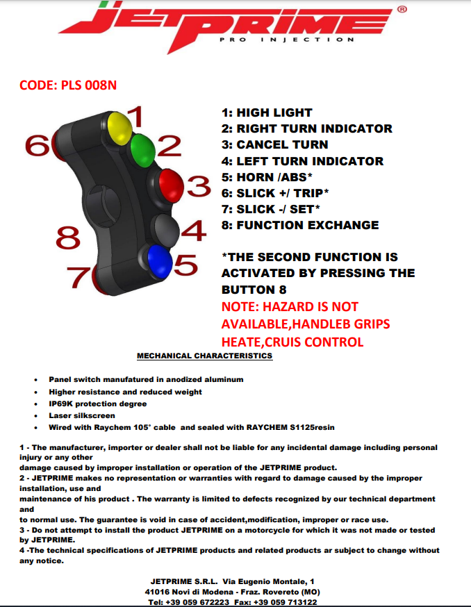 Upravljački prekidač lijevi JetPrime BMW S1000RR K46 (15-18) JP PLS 008 