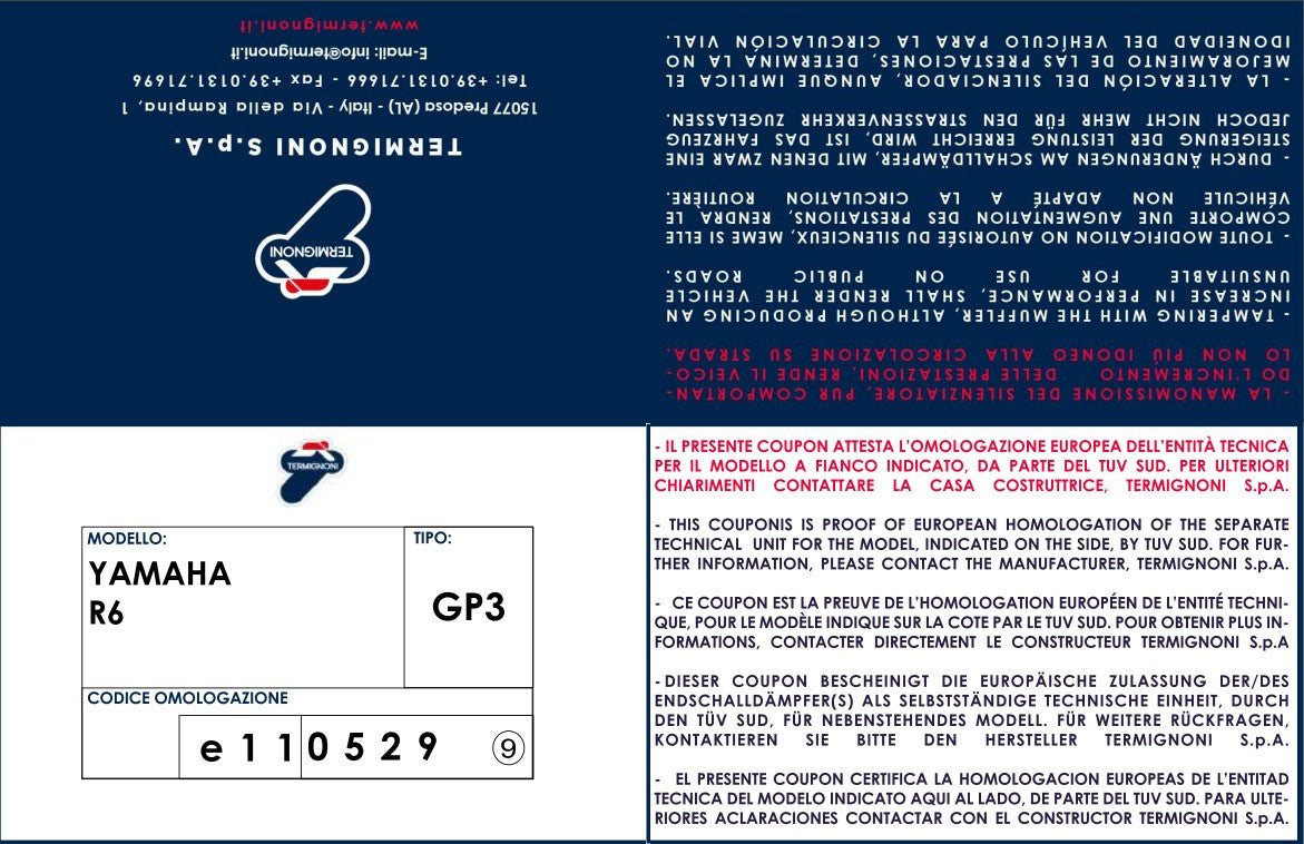 Termignoni Slip-On Classic-GP High Yamaha YZF-R6 (06-26) Y077080CR 