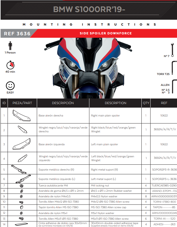 Puig Winglets Spoiler Downforce BMW S1000RR K67 (19-22) 3636 