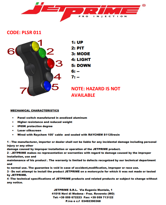 Race lijevi prekidač upravljača JetPrime Suzuki GSX-R 1000 (17-23) JP PLSR 011 