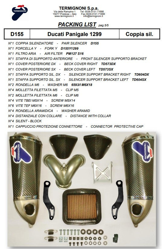 Termignoni Slip-On Kit Carbon Ducati Panigale 1199/R/S (12-17) D155102CPT+D155Y 