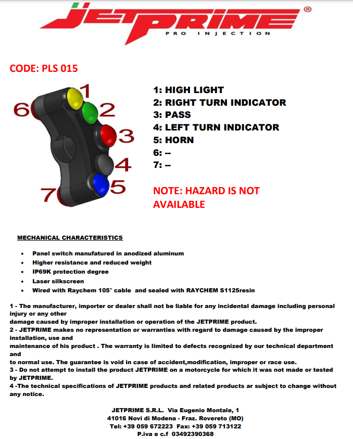 Upravljački prekidač lijevi JetPrime Yamaha YZF-R3 (15-18) JP PLS 015 