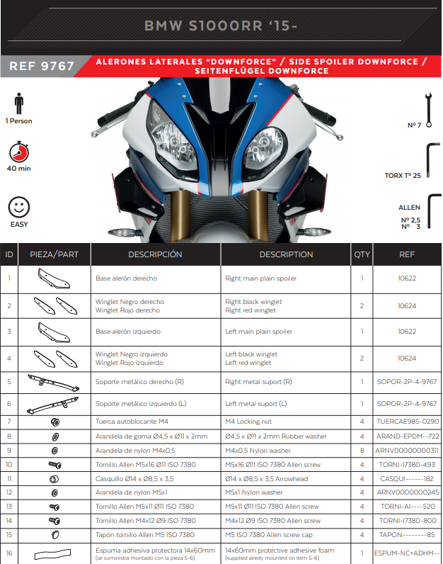 Puig Winglets Spojler Downforce BMW S1000RR K46 (15-18) 9767 