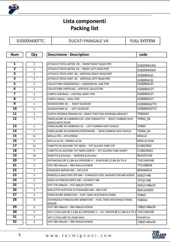 Termignoni kompletna ispušna sustav Titanium D200 RHT Ducati Panigale V4/S (18-24) D20009400TTC 