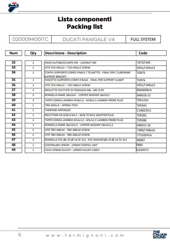 Termignoni kompletna ispušna sustava od nehrđajućeg čelika D200 RHT Ducati Panigale V4 R (19-24) D20009400ITC 