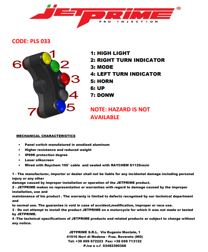 Upravljački prekidač lijevi JetPrime Yamaha YZF-R1/M RN65 (20-26) JP PLS 033 