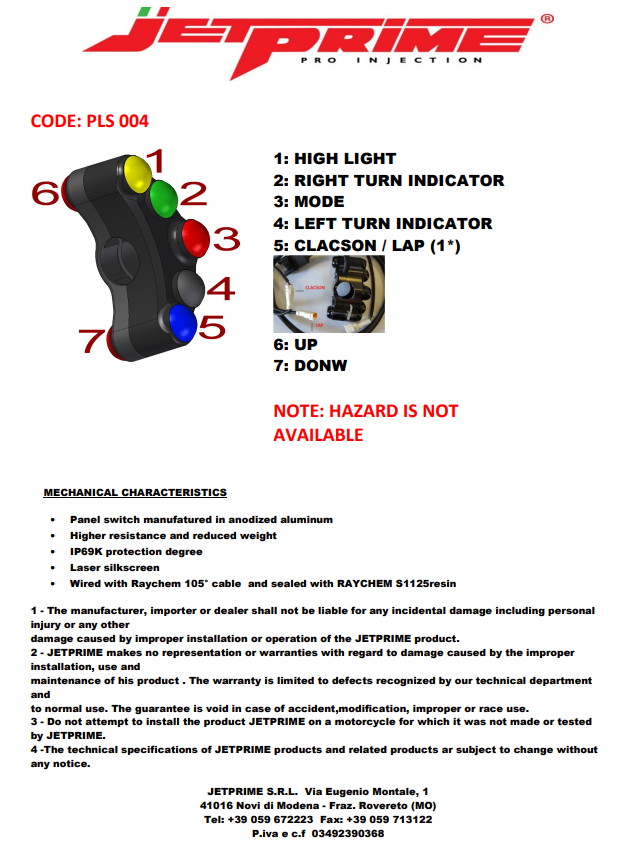 Upravljački prekidač Street lijevi JetPrime Kawasaki ZX-10 R/RR (16-20) JP PLS 004 