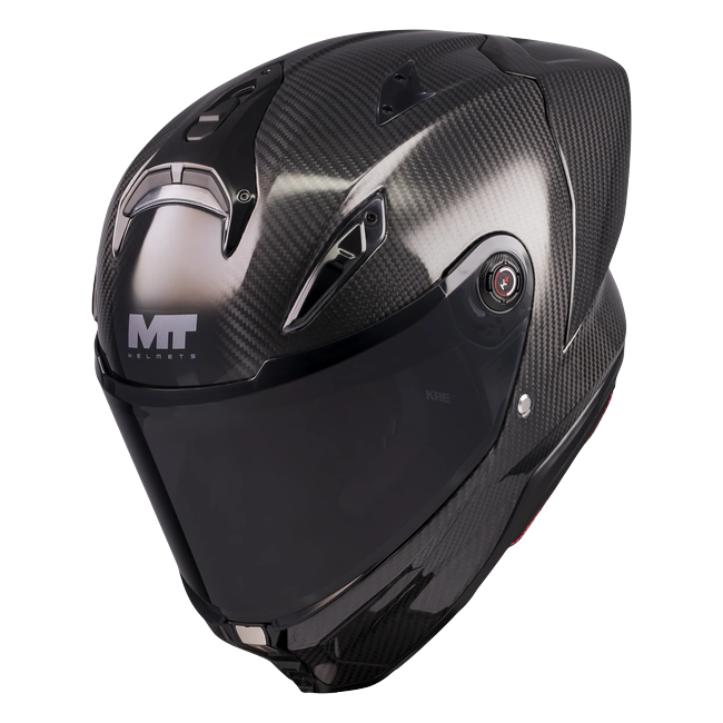 MT-Helmets KRE 2 PLUS Pure A1 Integralhelm in Carbon glänzend — Erhöhte Dreiviertelansicht von vorn