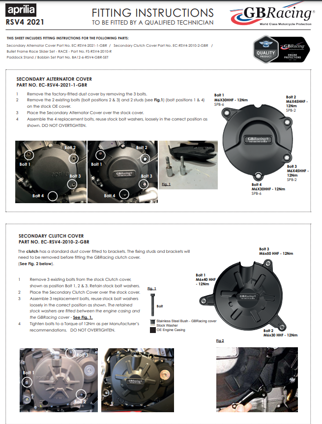Zaštitna obloga za svjetlosni stroj GBRacing Aprilia RSV4/RR/1100 Factory (21-24) 