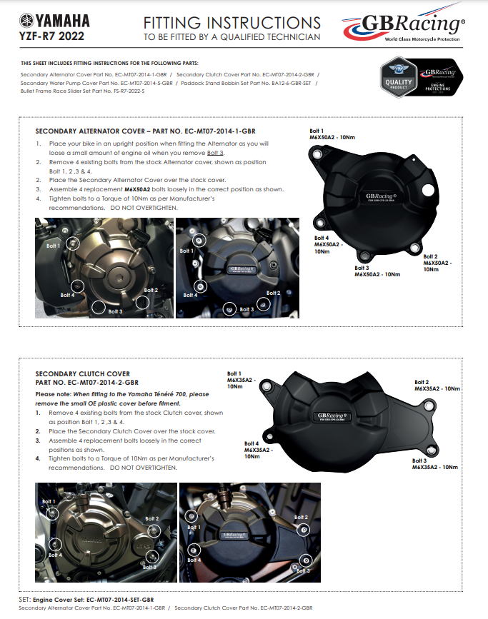 Kompletna zaštita motora GBRacing za Yamaha YZF-R7 (21-26) 