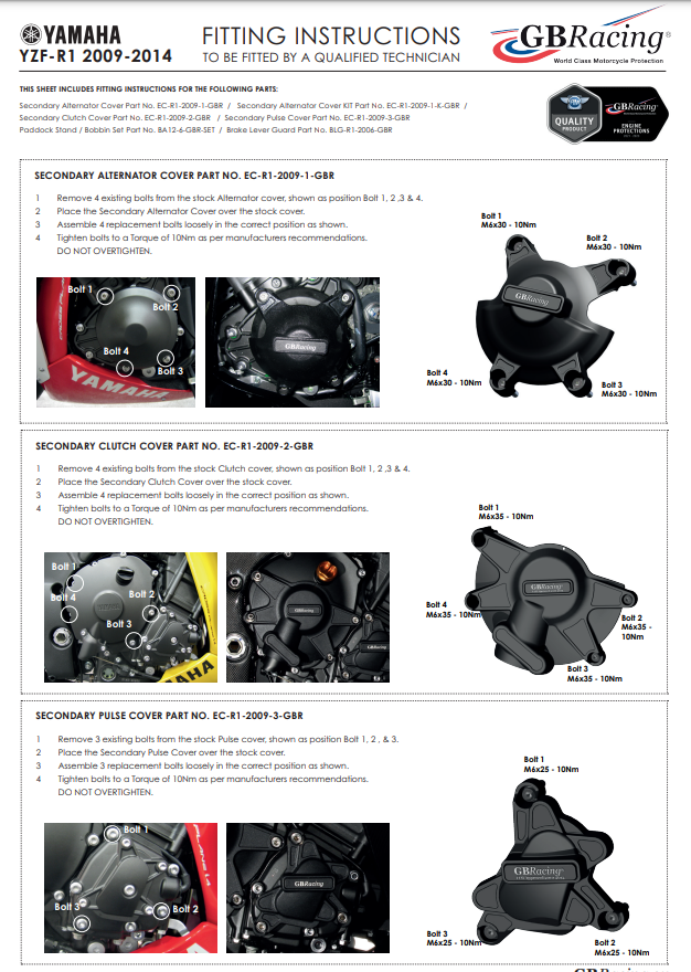 Motordeckel zaštitnici kompletna oprema GBRacing Yamaha YZF-R1 (09-14) 