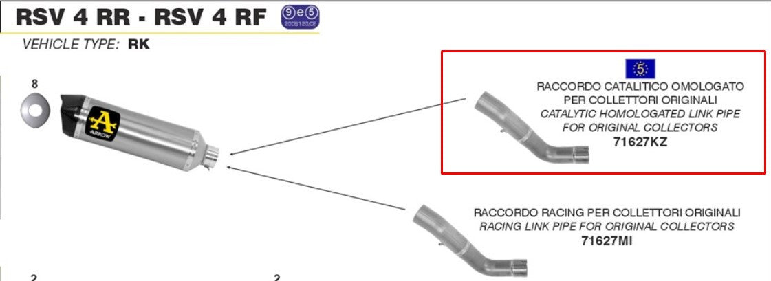Arrow međucije sa katalizatorom od nehrđajućeg čelika Aprilia RSV4/RR/RF (15-16) 71627KZ 
